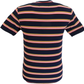 Mens Navy/Red/Yellow/White 60s 70s Retro Mod Striped T Shirt