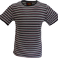 Mens Black 60s 70s Retro Mod Striped T Shirt
