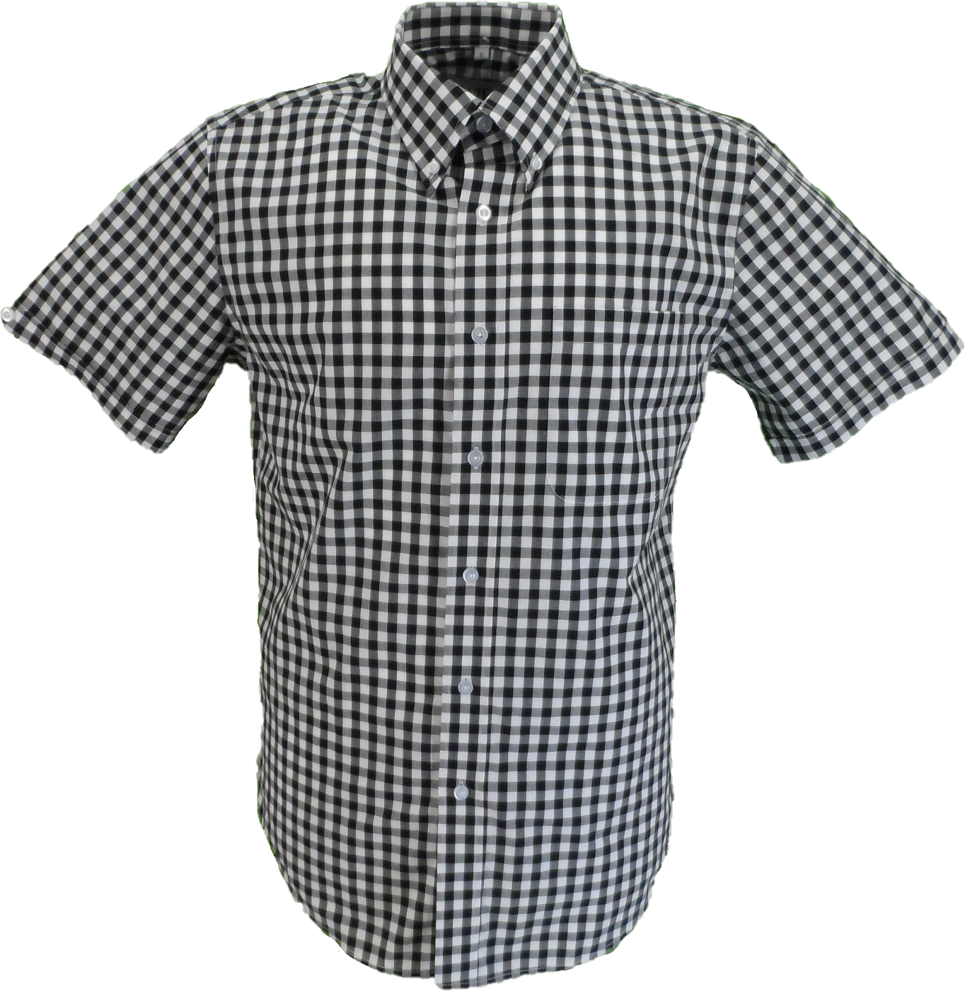 Black and white checkered short-sleeve shirt on a white background