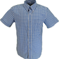 Blue and white checkered short-sleeve shirt on a white background