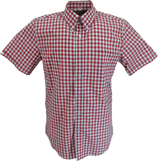 Mazeys Mens Red Gingham Check 100% Cotton Short Sleeved Shirts