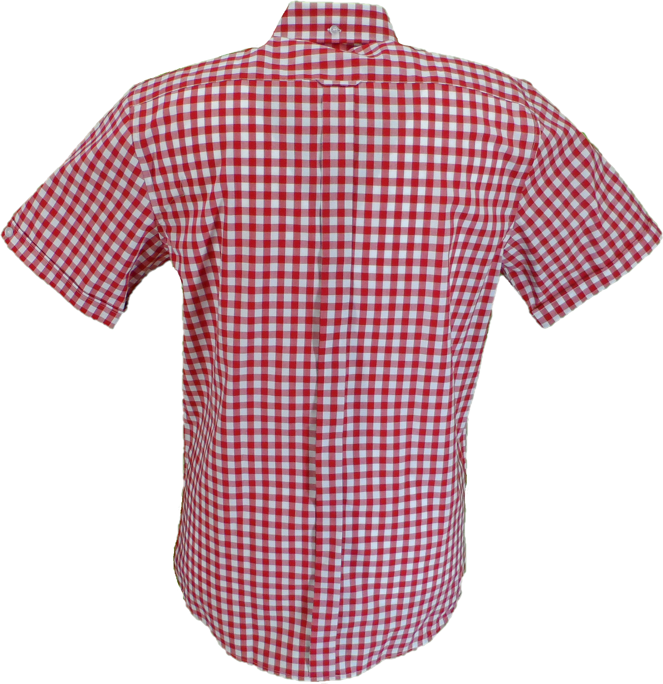 Red and white checkered short-sleeve shirt on a white background
