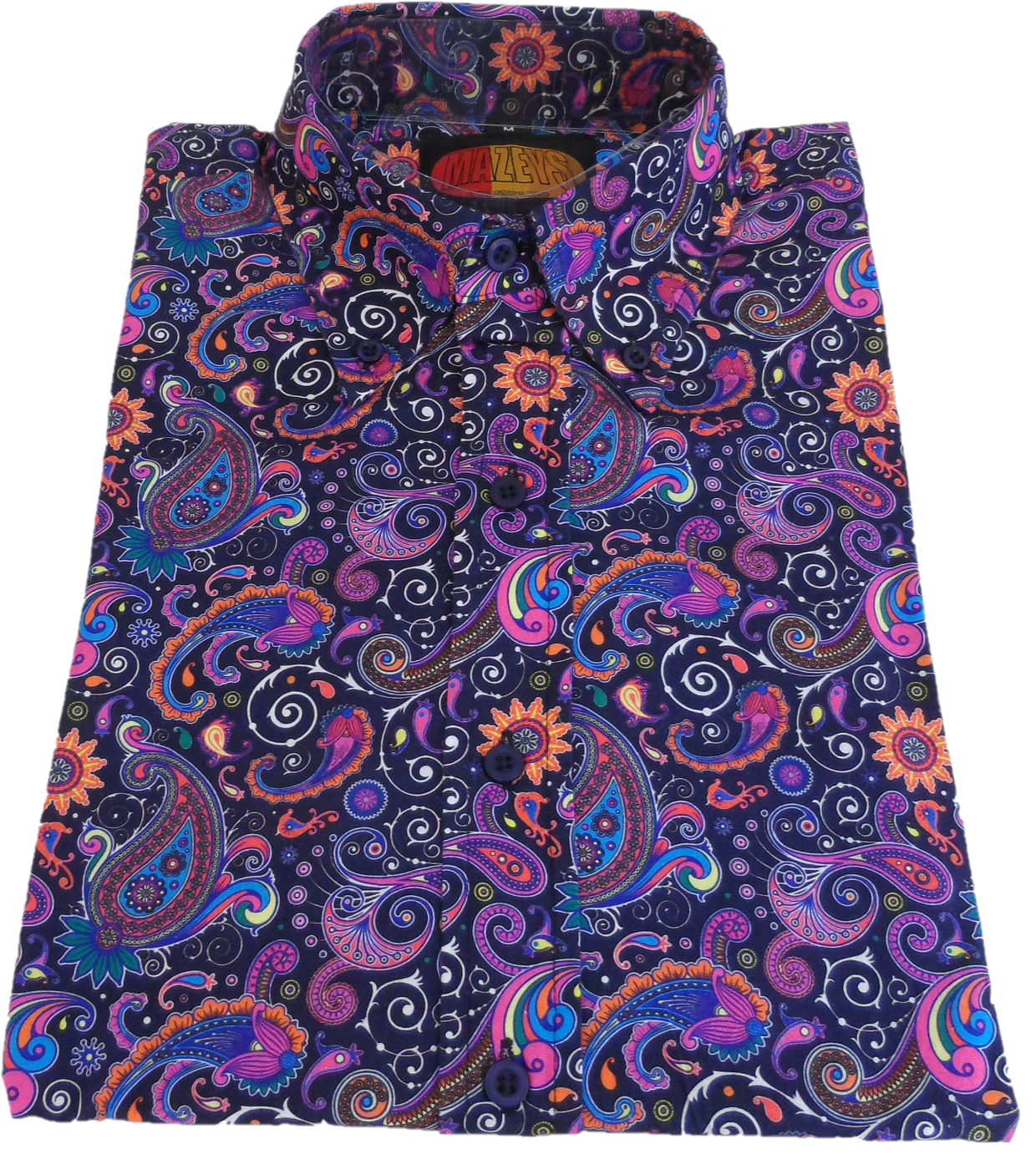 Mazeys Mens Retro Navy Multi Colour Paisley Shirt