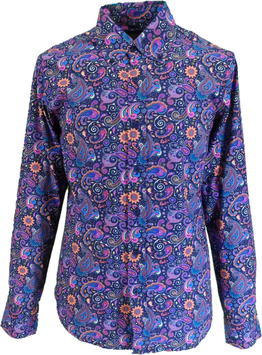 Mazeys Mens Retro Navy Multi Colour Paisley Shirt