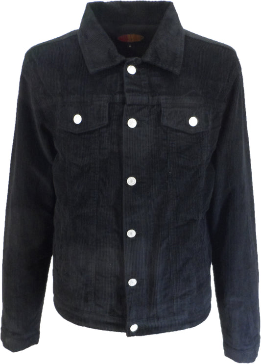 Mens 60s Retro Vintage Black Cord Western Trucker Jacket