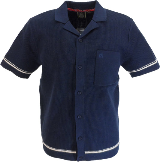 Merc Mens Navy Blue Todd Knitted Vintage Mod Polo Shirts