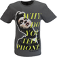Gray t-shirt with graphic design and text on a white background