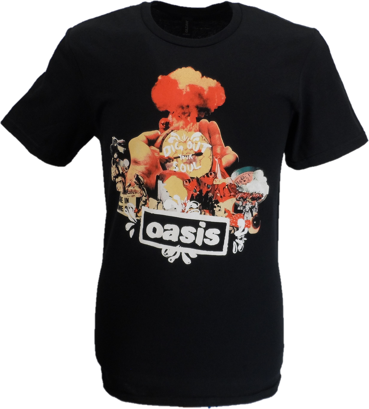 Mens Official Licensed Oasis Black Atomic Collage T Shirt – Mazeys UK