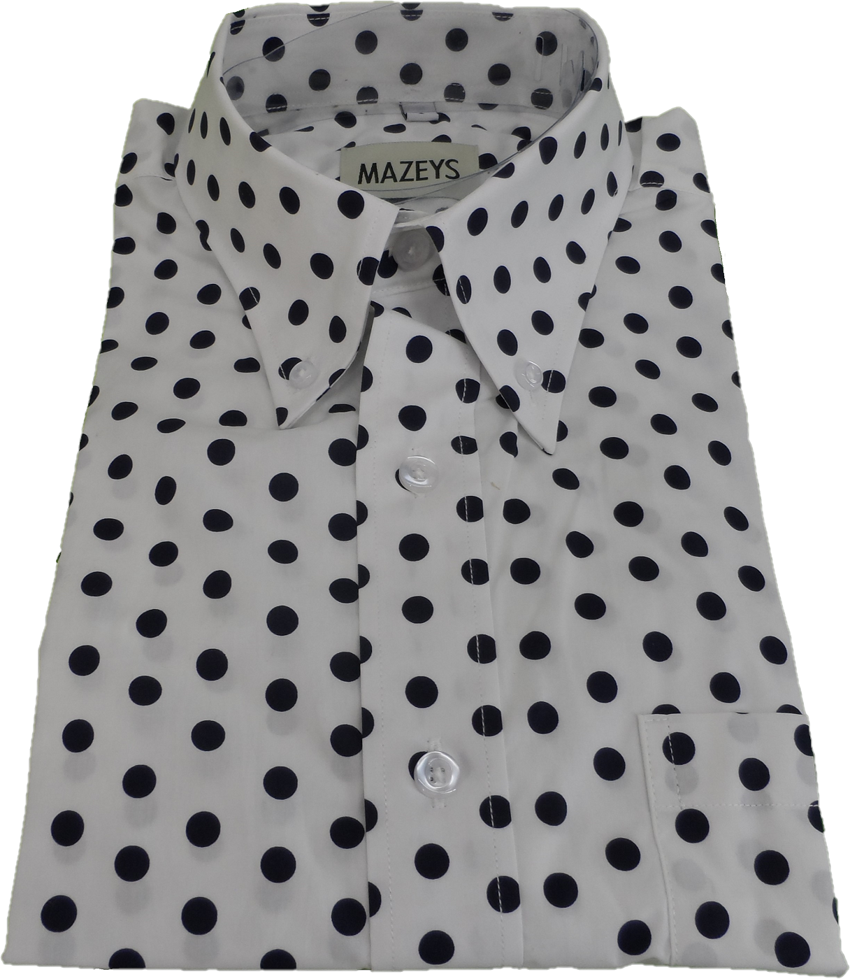 Mazeys Mens White and Navy Retro Mod Polka Dot 100% Cotton Shirts