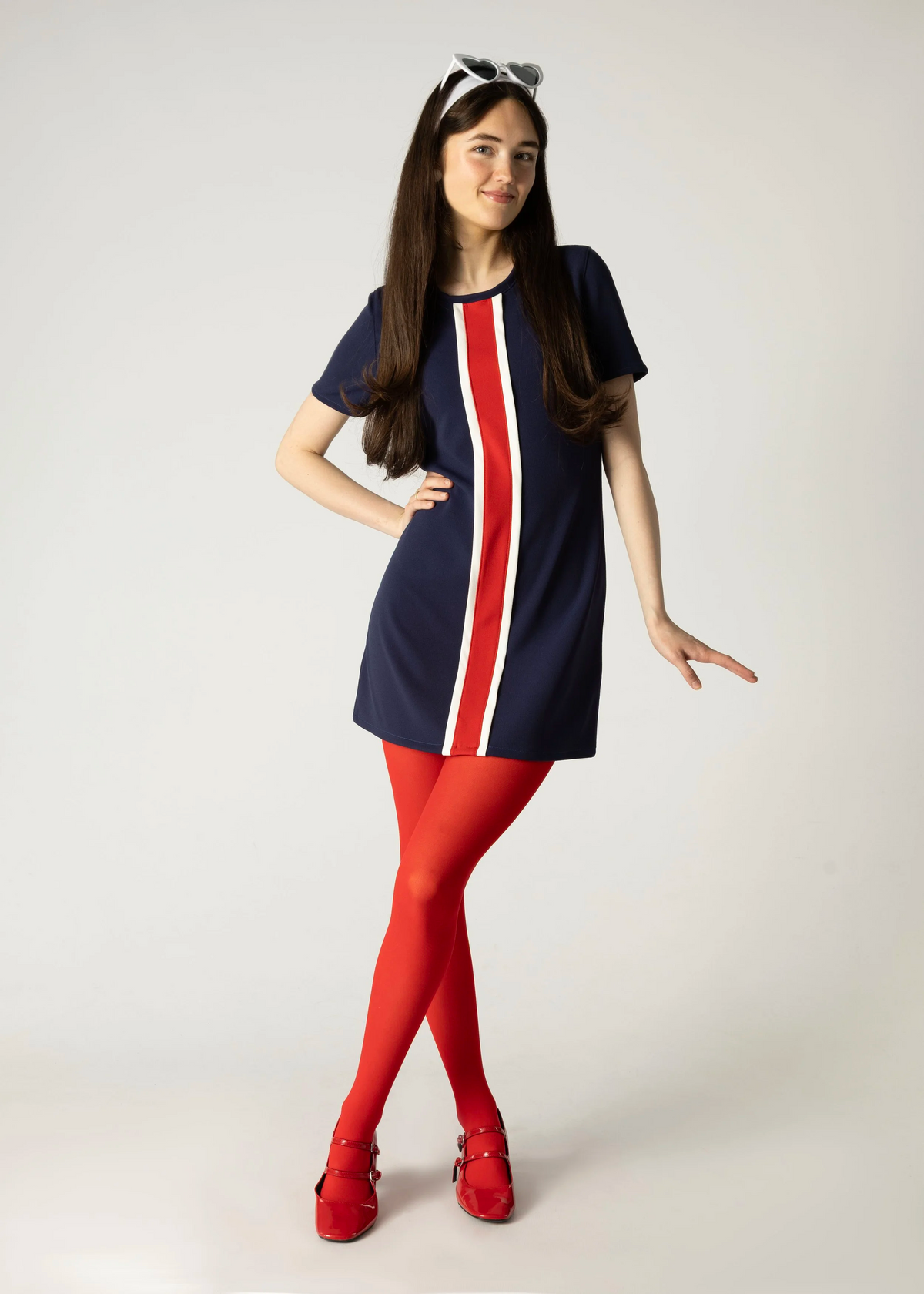 LHM Ladies 60s Retro Mod Vintage Navy/White/Red Chrissy Mini Dress