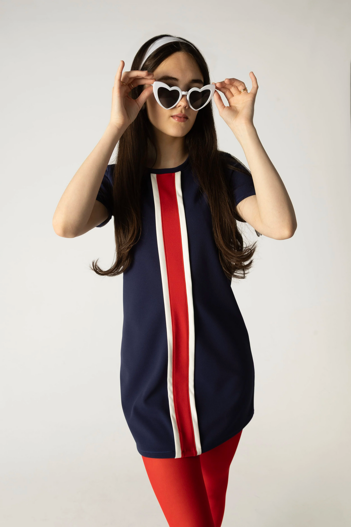 LHM Ladies 60s Retro Mod Vintage Navy/White/Red Chrissy Mini Dress