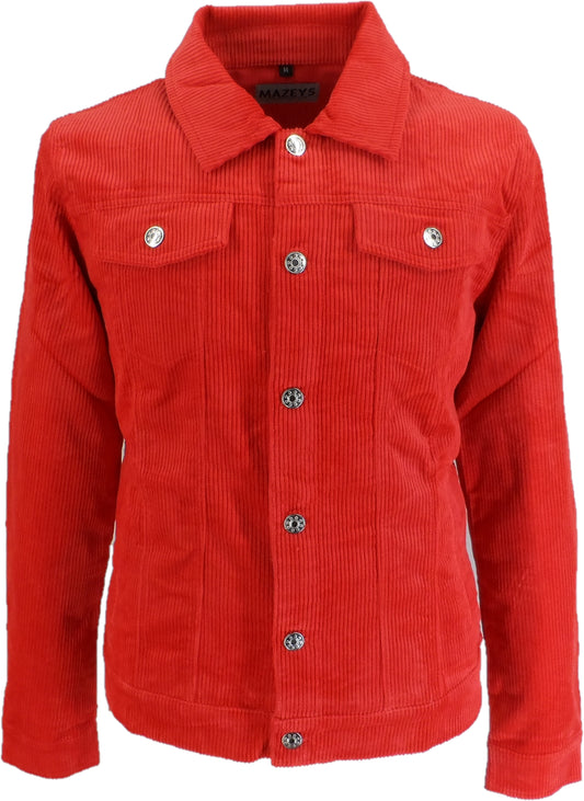 Mens 60s Retro Vintage Red Cord Western Trucker Jacket