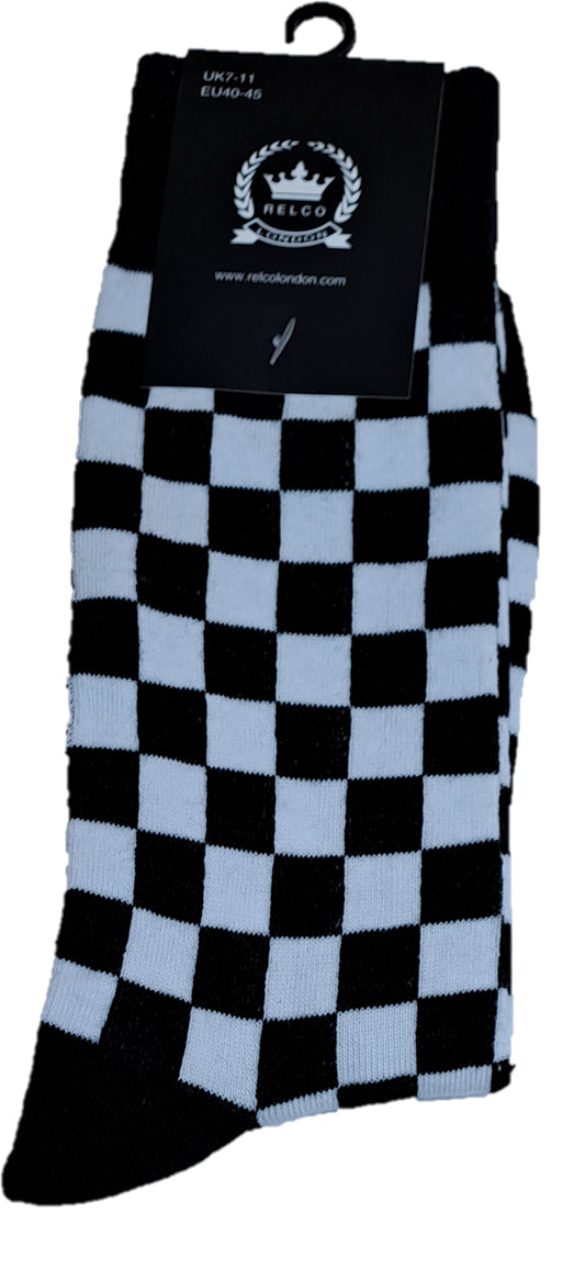Relco Mens 1 Pair Pack of Checkerboard Black/White Retro Socks