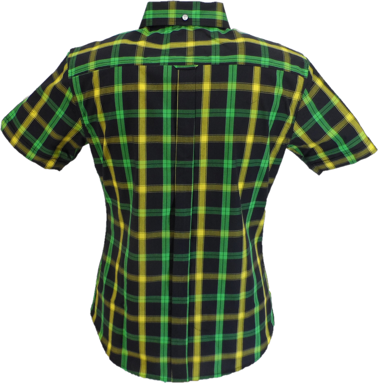 Camicie Da Donna A Maniche Corte Relco Retro Verde/Senape A Quadri Con Bottoni