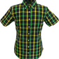Relco Ladies Retro Green/Mustard Check Button Down Short Sleeved Shirts