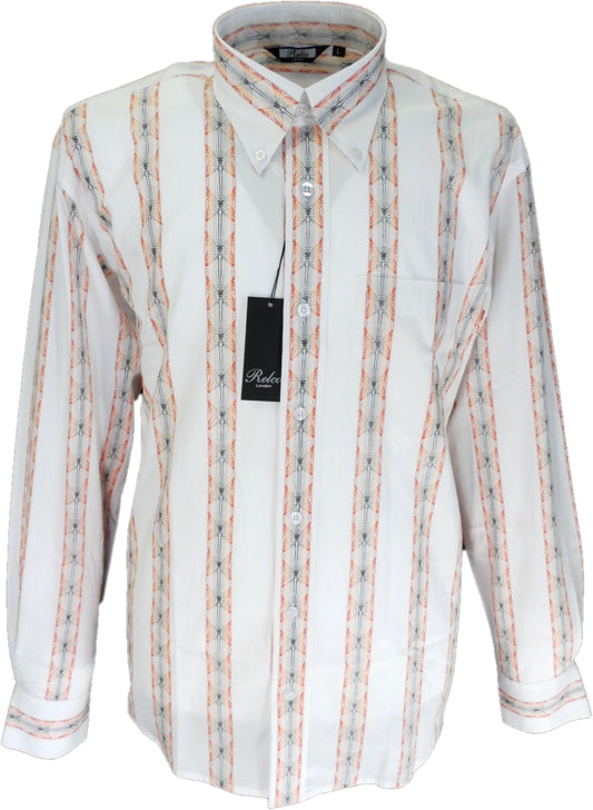 Relco off-white orange stribede langærmede retro-mod button down-skjorter i bomuld