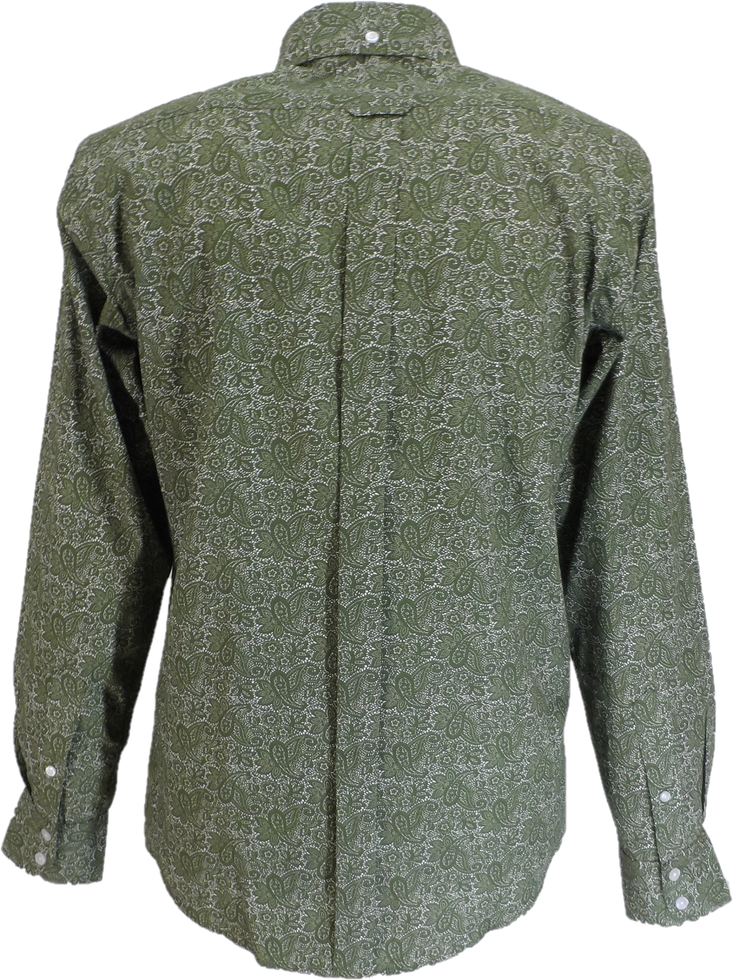 Relco Olive Green Paisley Cotton Long Sleeved Retro Mod Button Down Shirts