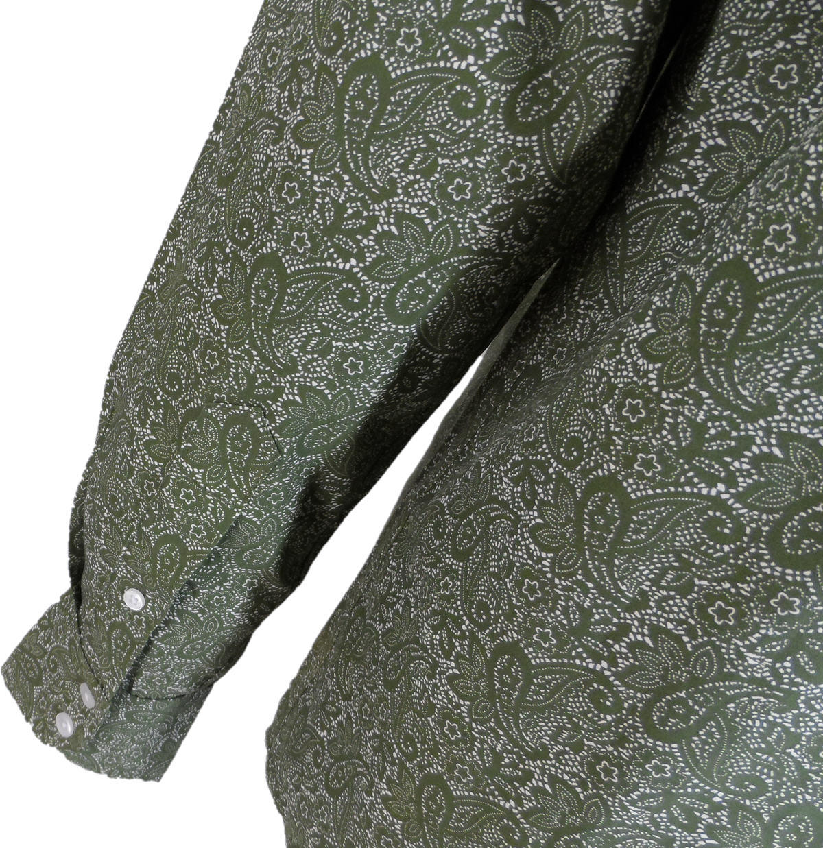Relco Olive Green Paisley Cotton Long Sleeved Retro Mod Button Down Shirts