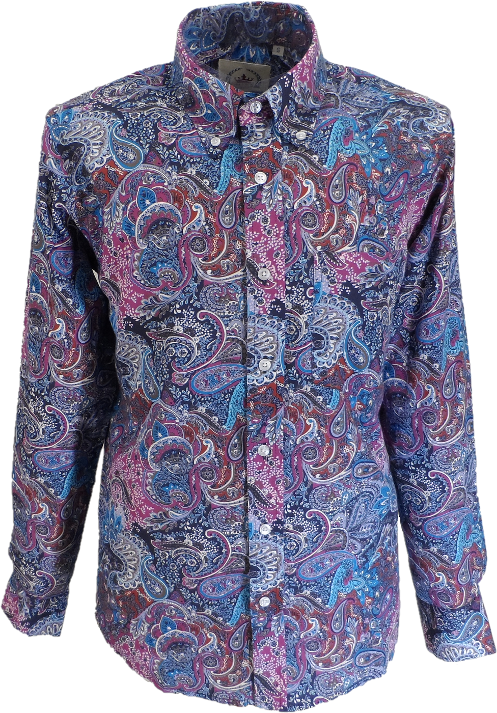 Relco Blue Multi Paisley Long Sleeved Retro Mod Button Down Shirt