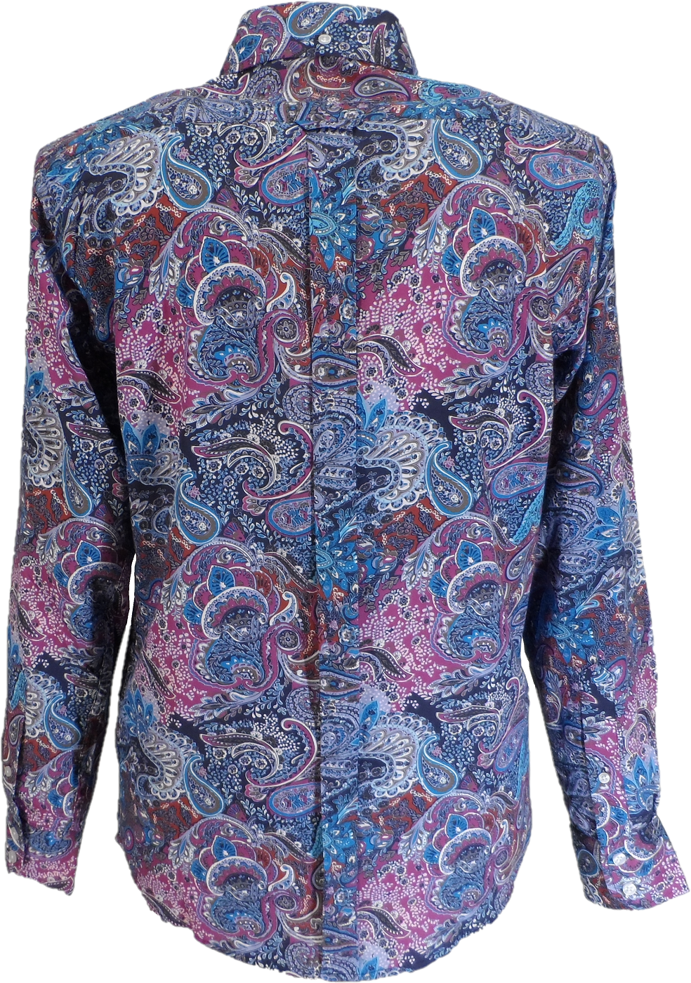 Relco Blue Multi Paisley Long Sleeved Retro Mod Button Down Shirt
