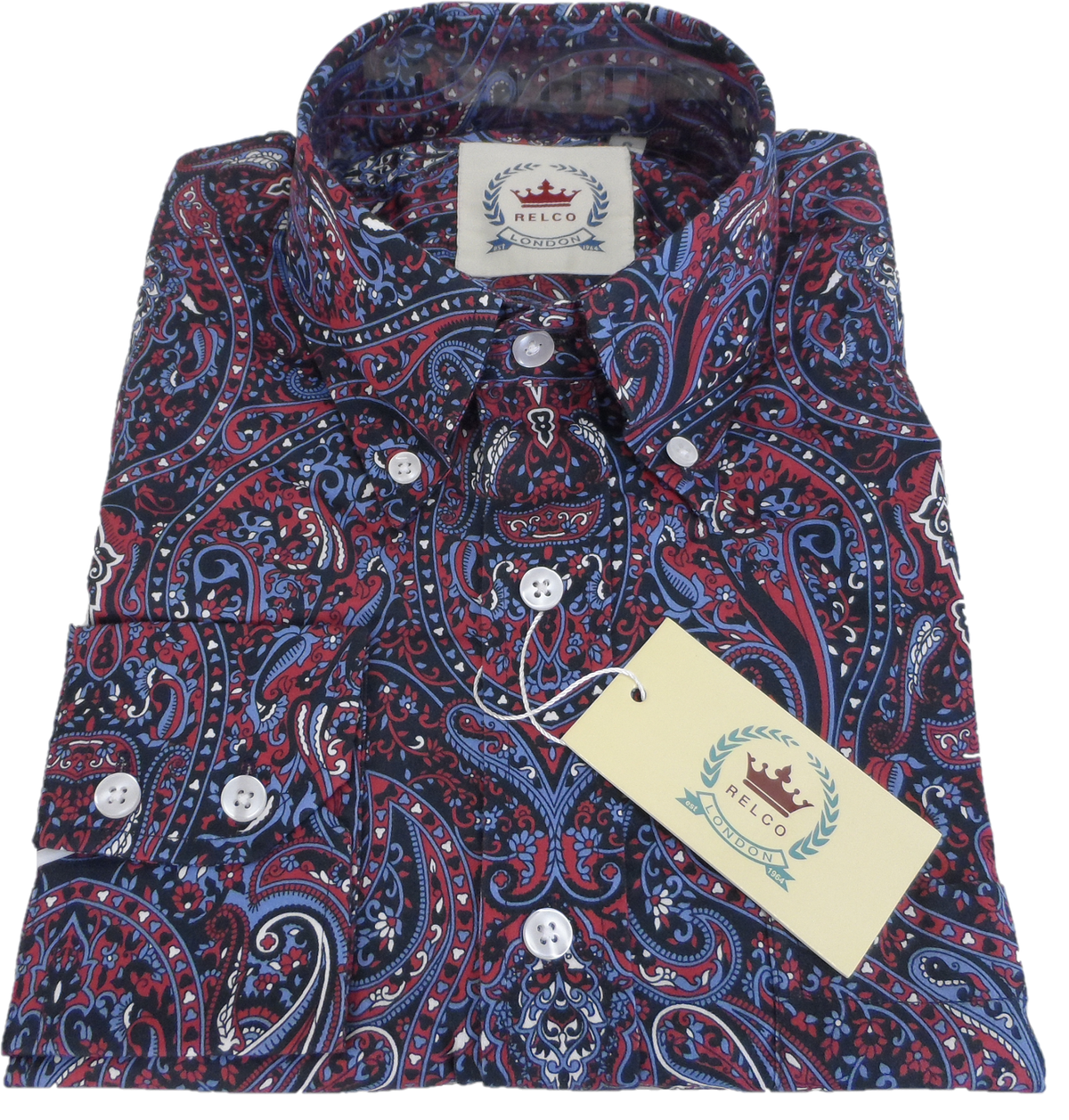 Relco Navy Paisley Long Sleeved Retro Mod Button Down Shirt