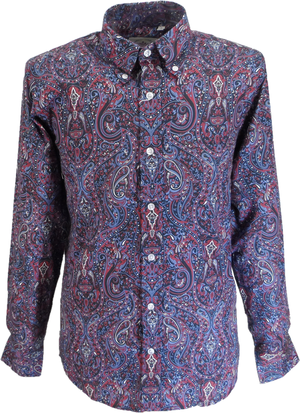 Relco Navy Paisley Long Sleeved Retro Mod Button Down Shirt