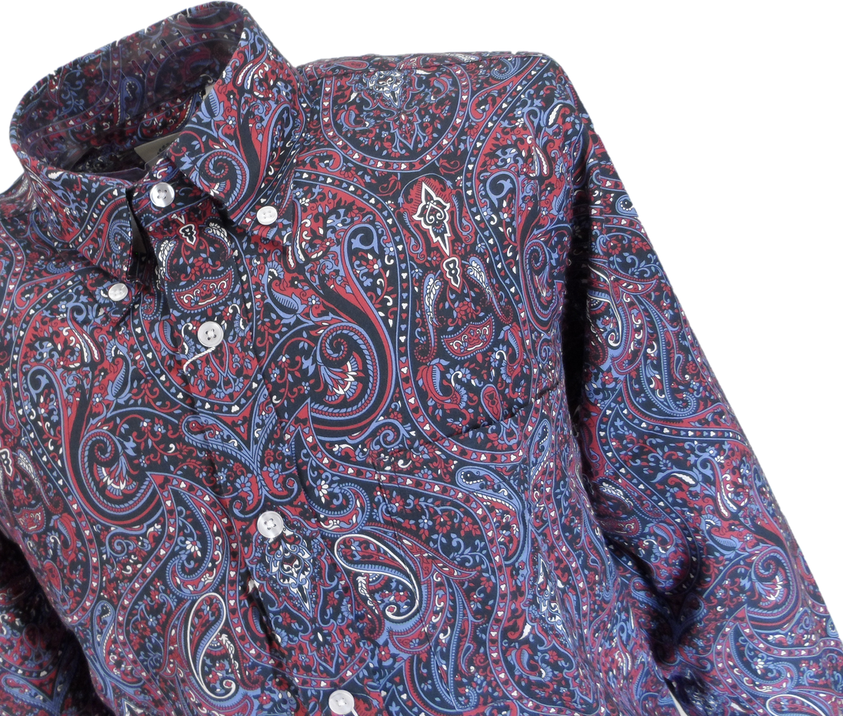 Relco Navy Paisley Long Sleeved Retro Mod Button Down Shirt