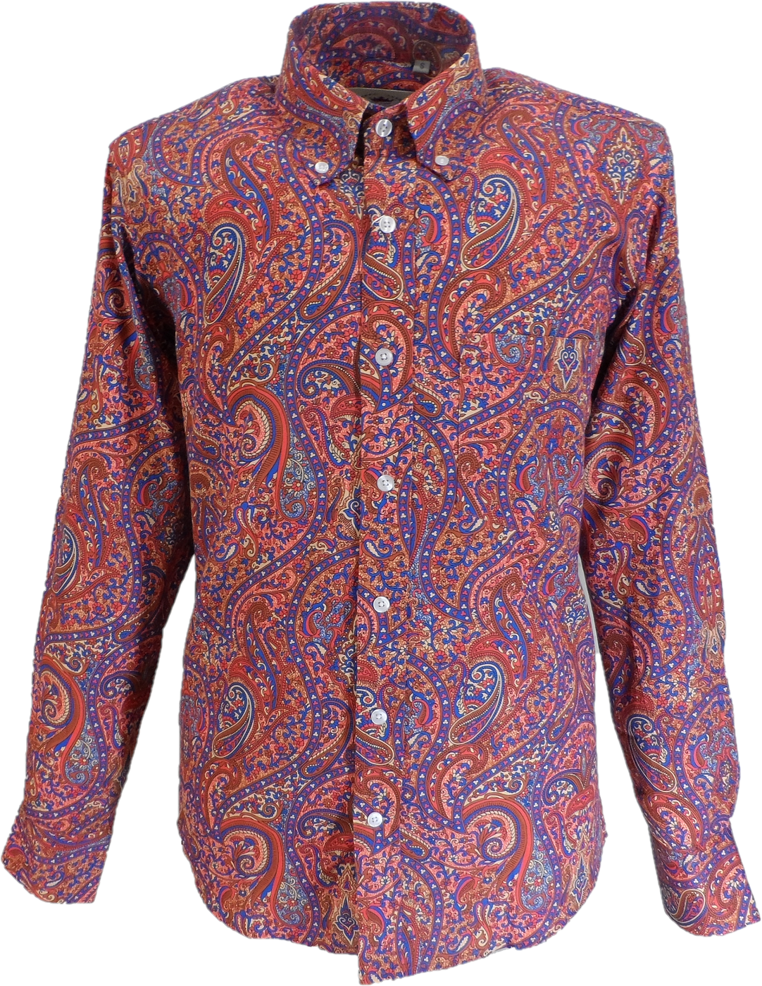 Relco Orange Paisley Long Sleeved Retro Mod Button Down Shirt