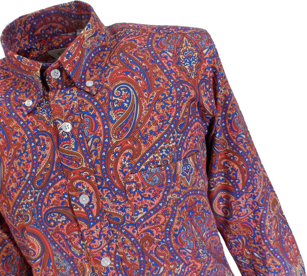 Relco Orange Paisley Long Sleeved Retro Mod Button Down Shirt