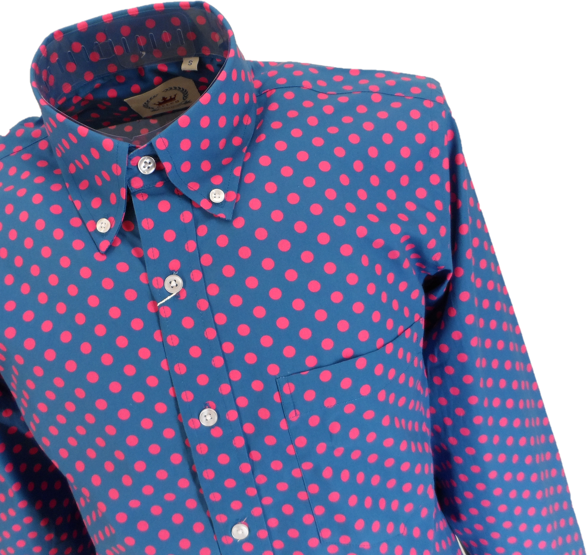 Relco Cobalt Blue Polka Dot Mens Classic Mod Vintage Design Shirts
