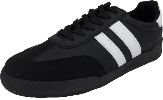 R Dek Black Retro 2 Stripe Trainers