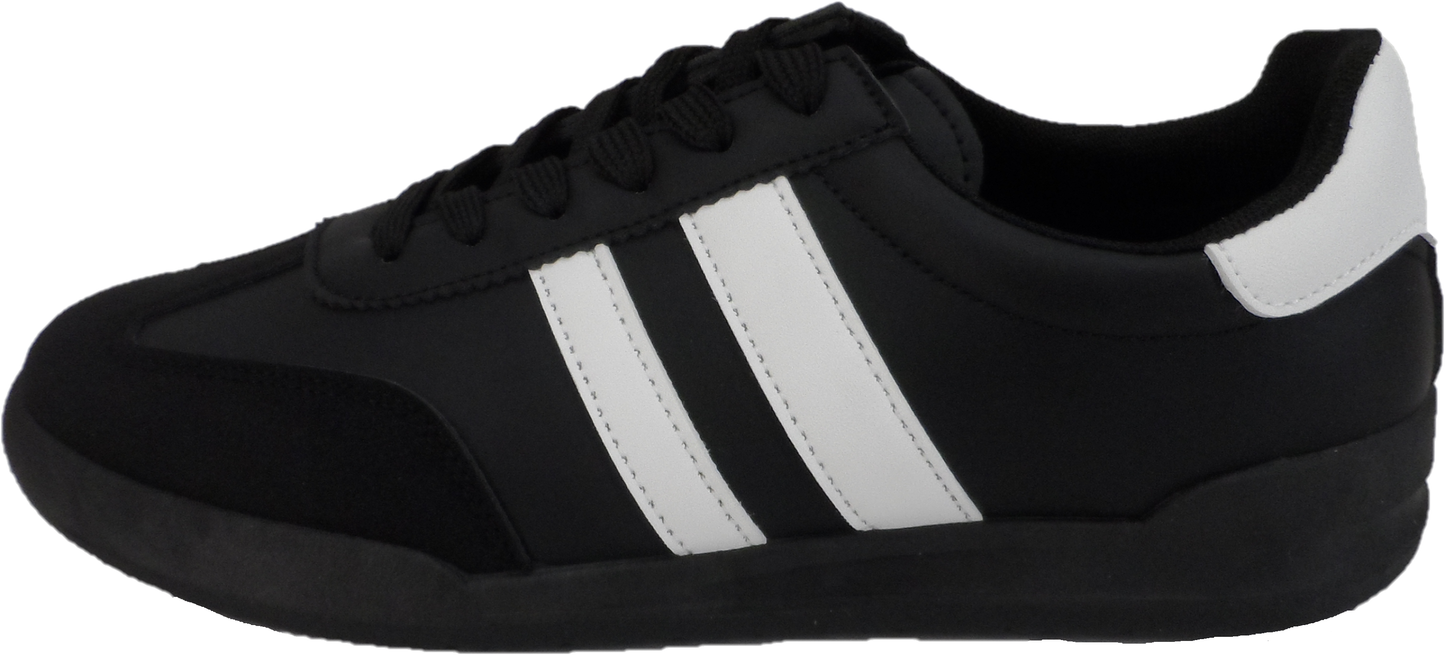 R Dek Black Retro 2 Stripe Trainers