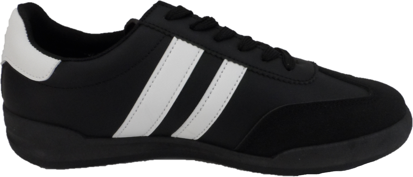 R Dek Black Retro 2 Stripe Trainers