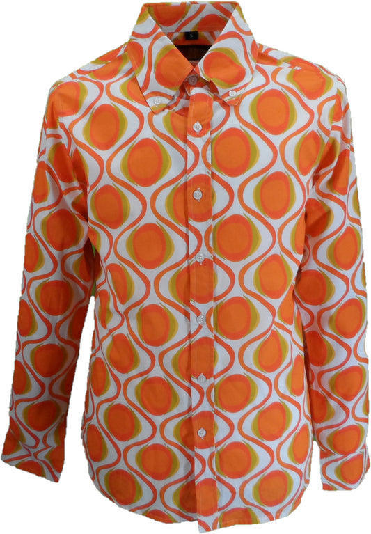 Mazeys Mens 70s Retro Mod Geometric Psychedelic Printed Cotton Shirt