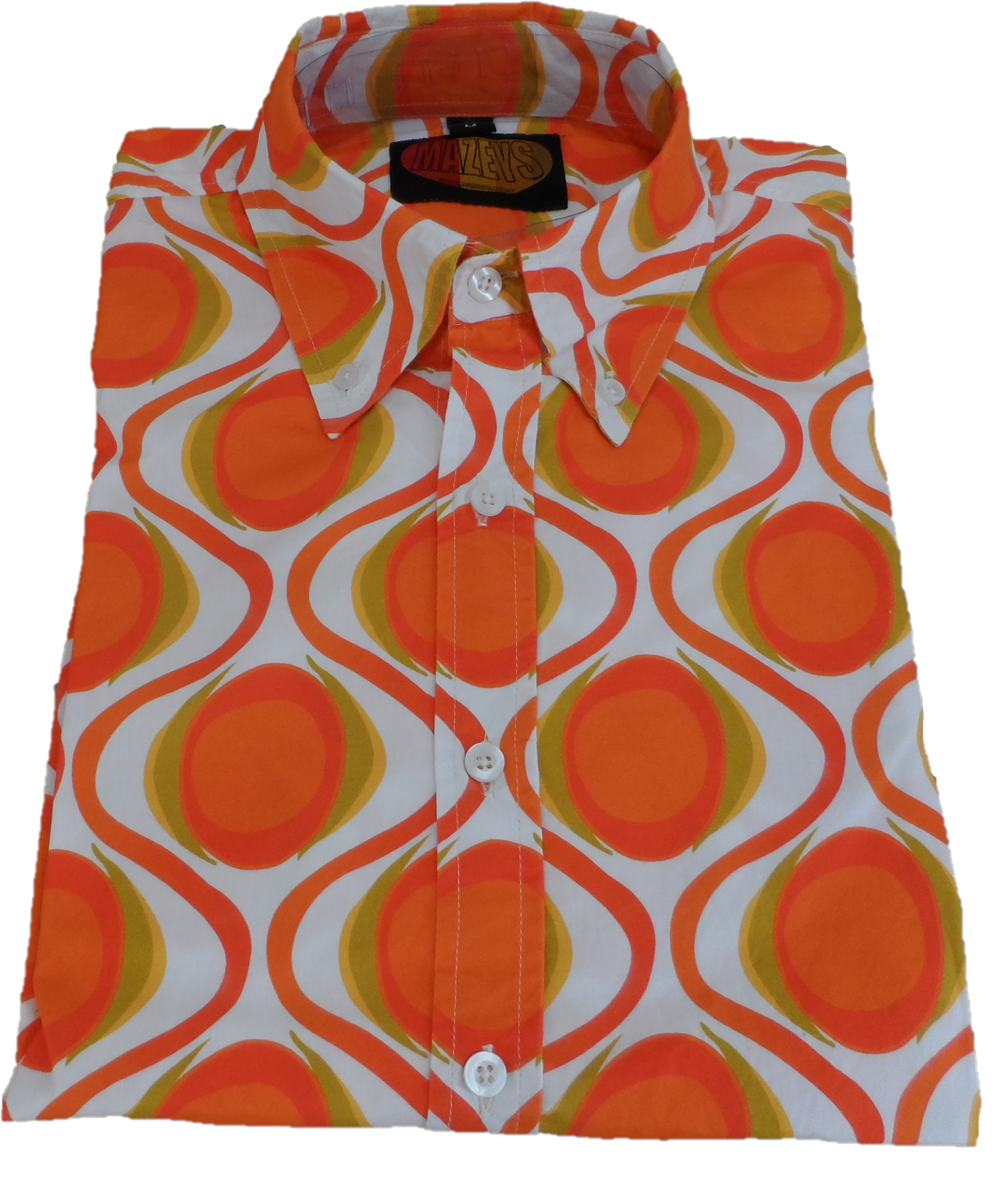 Mazeys Mens 70s Retro Mod Geometric Psychedelic Printed Cotton Shirt