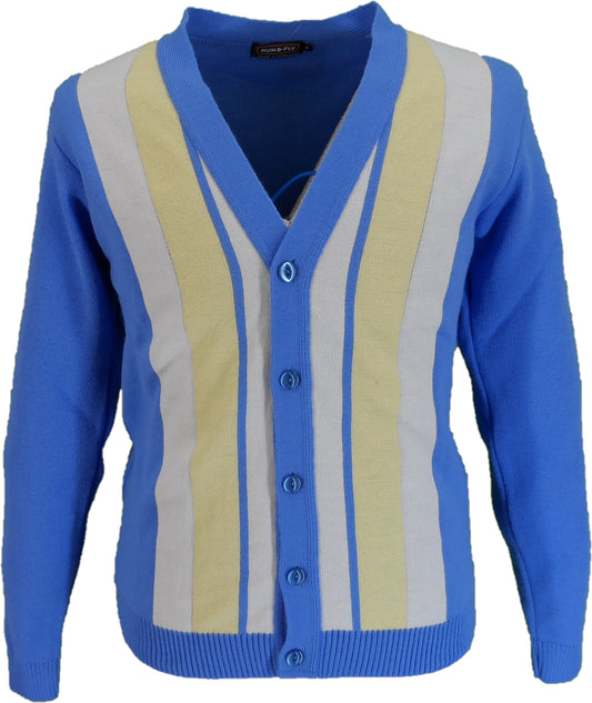Mens Classic Retro Blue/White Striped Cardigan