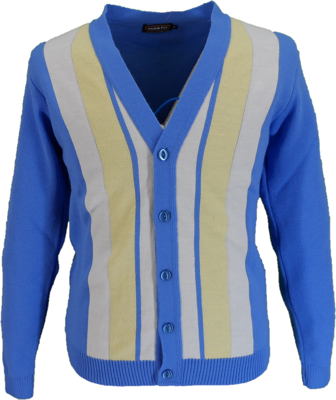 Mens Classic Retro Blue/White Striped Cardigan