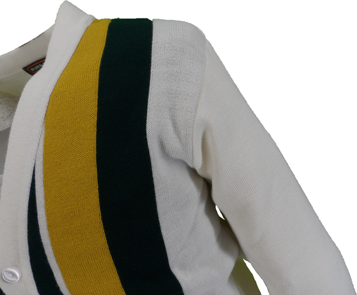 Mens Classic Retro Cream/Yellow/Green Striped Cardigan