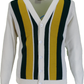 Mens Classic Retro Cream/Yellow/Green Striped Cardigan