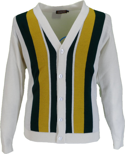 Mens Classic Retro Cream/Yellow/Green Striped Cardigan