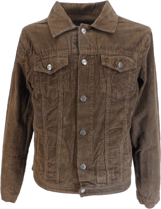 Run & Fly Mens 60s Retro Vintage Brown Cord Western Trucker Jacket
