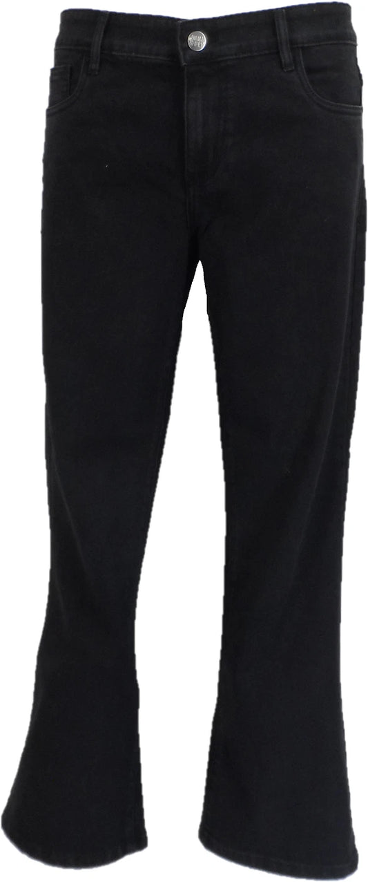 Run & Fly Men's Vintage 70s Retro Black Bootcut Flared Cords