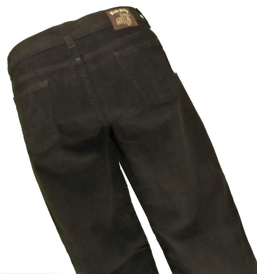 Run & Fly Men's Vintage 70s Retro Black Bootcut Flared Cords