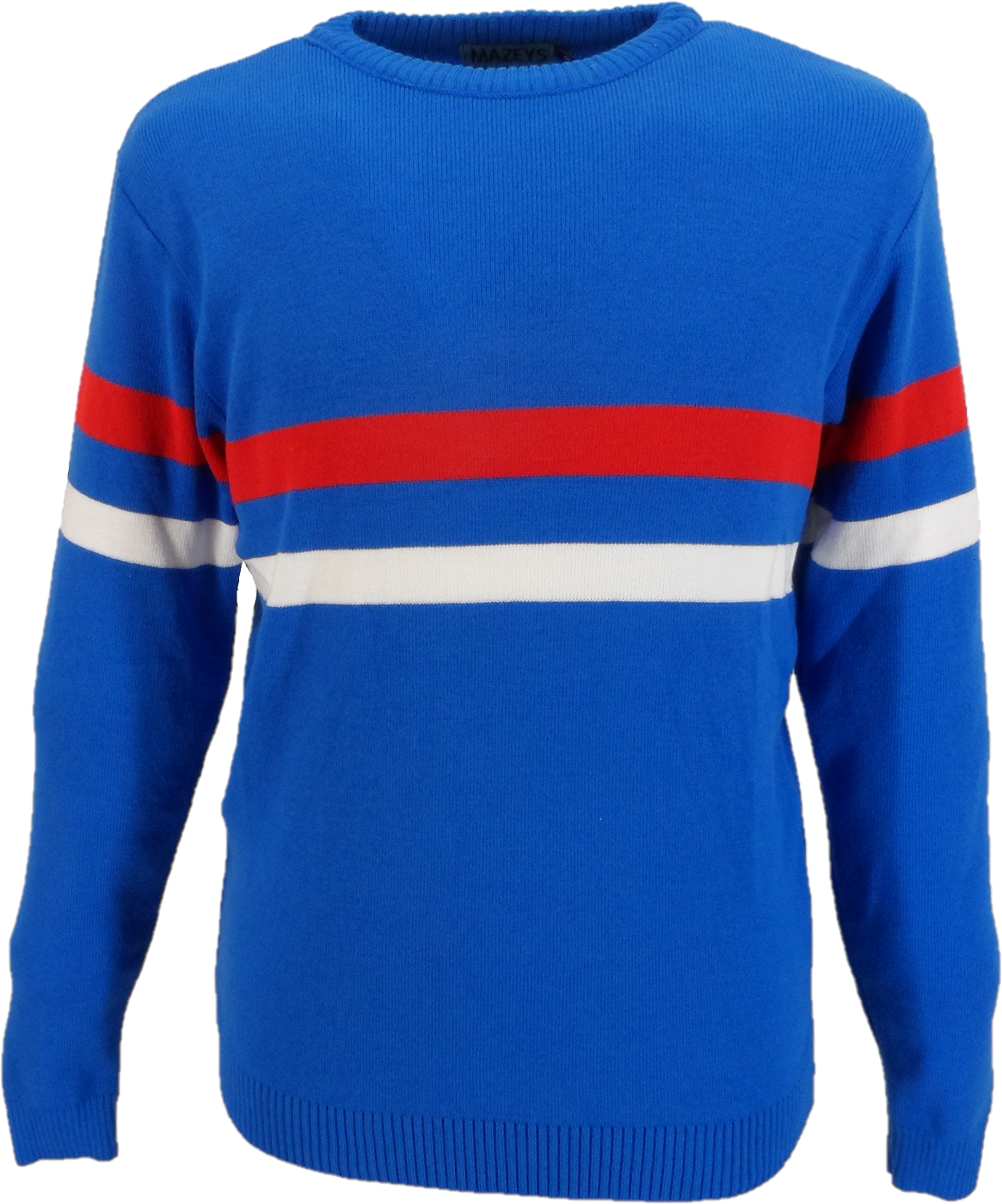 Mazeys Mens Sky Blue Horizontal Stripe Crew Neck Jumper