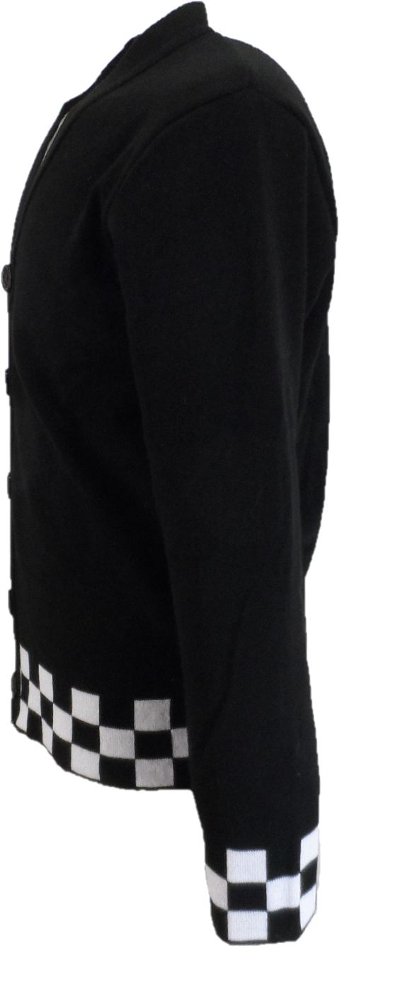 Mazeys Mens Black Classic Checkerboard Trim Cardigan