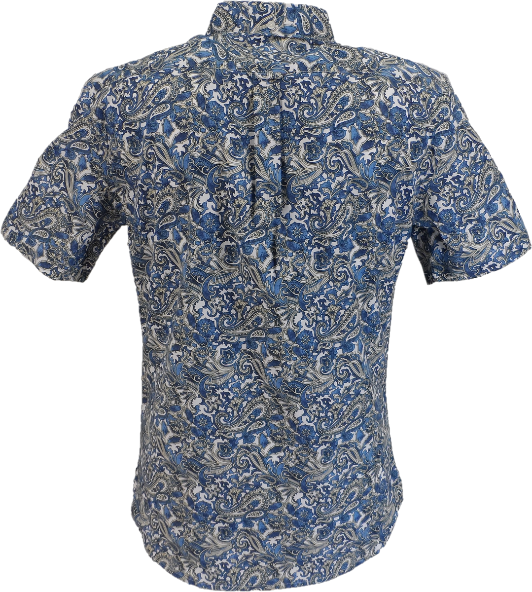 Lambretta Mens White Blue Paisley Short Sleeved Button Down Shirts