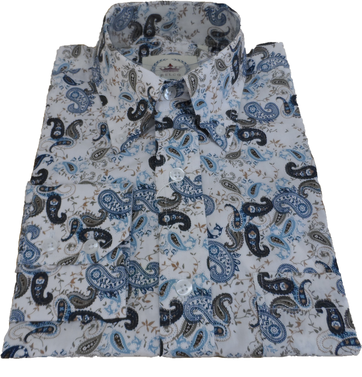 Relco camisas de diseño vintage mod clásico para hombre paisley blanco