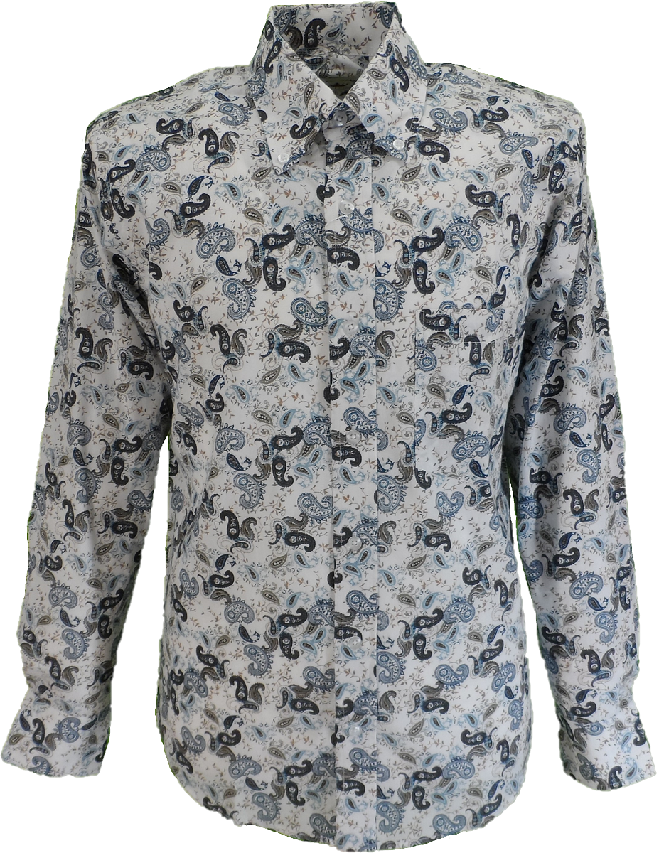 Relco camisas de diseño vintage mod clásico para hombre paisley blanco