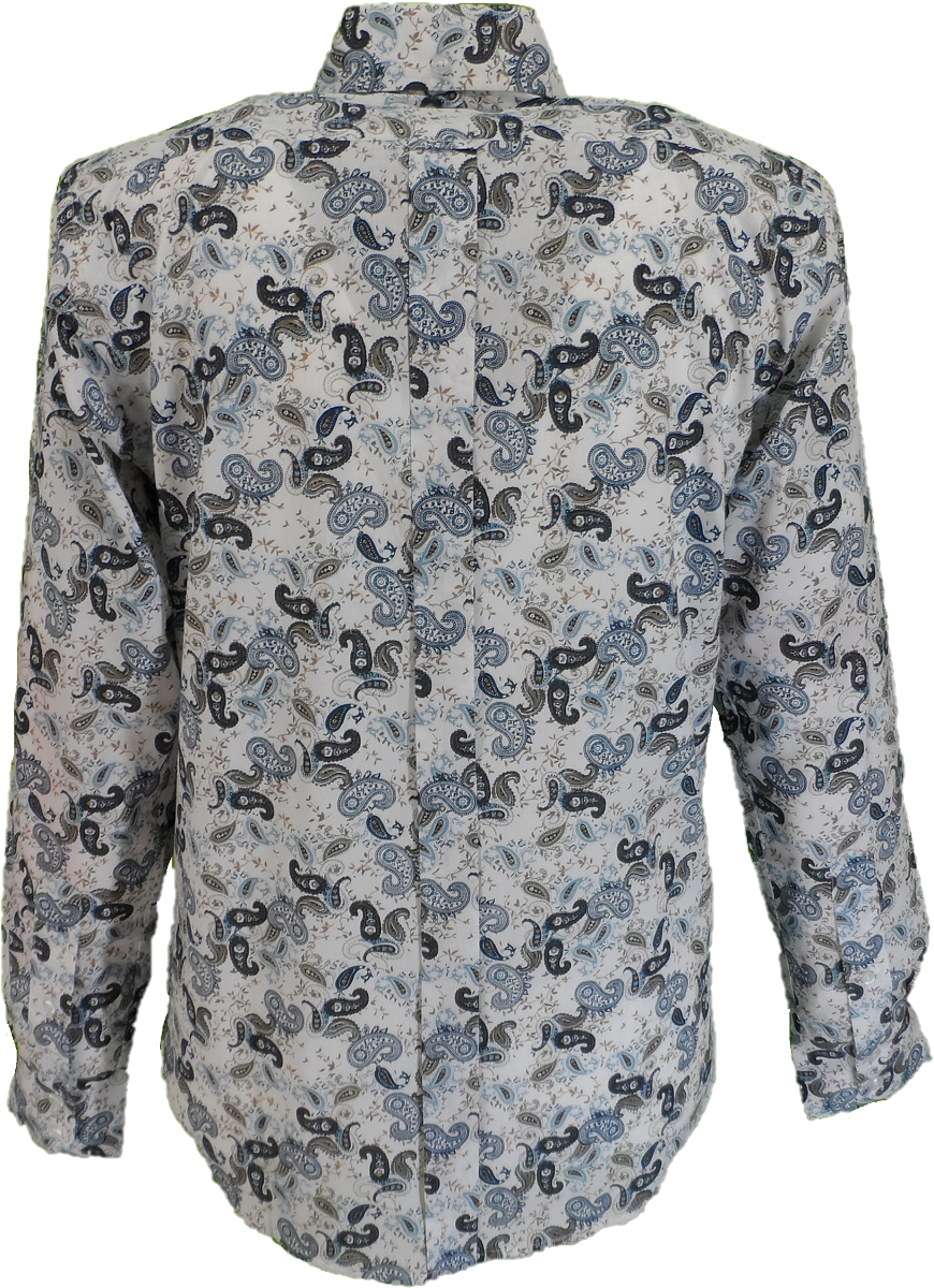 Relco camisas de diseño vintage mod clásico para hombre paisley blanco