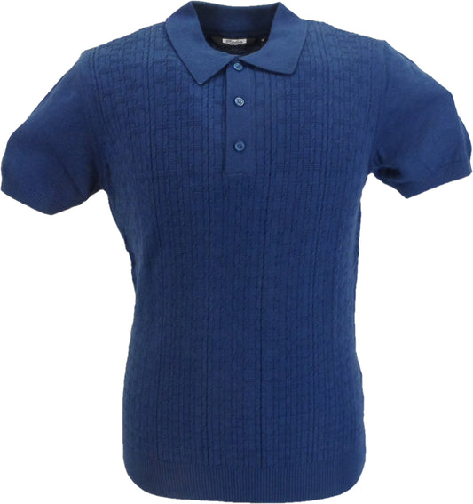 Relco polos tricotés à motifs rétro bleu foncé pour hommes